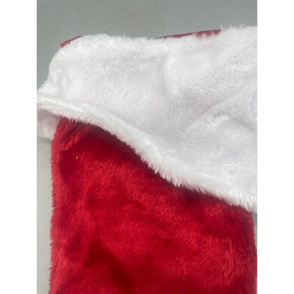 Christmas stocking foe fur solid red white decor 15" READ used wrinkled see phot - Picture 4 of 5